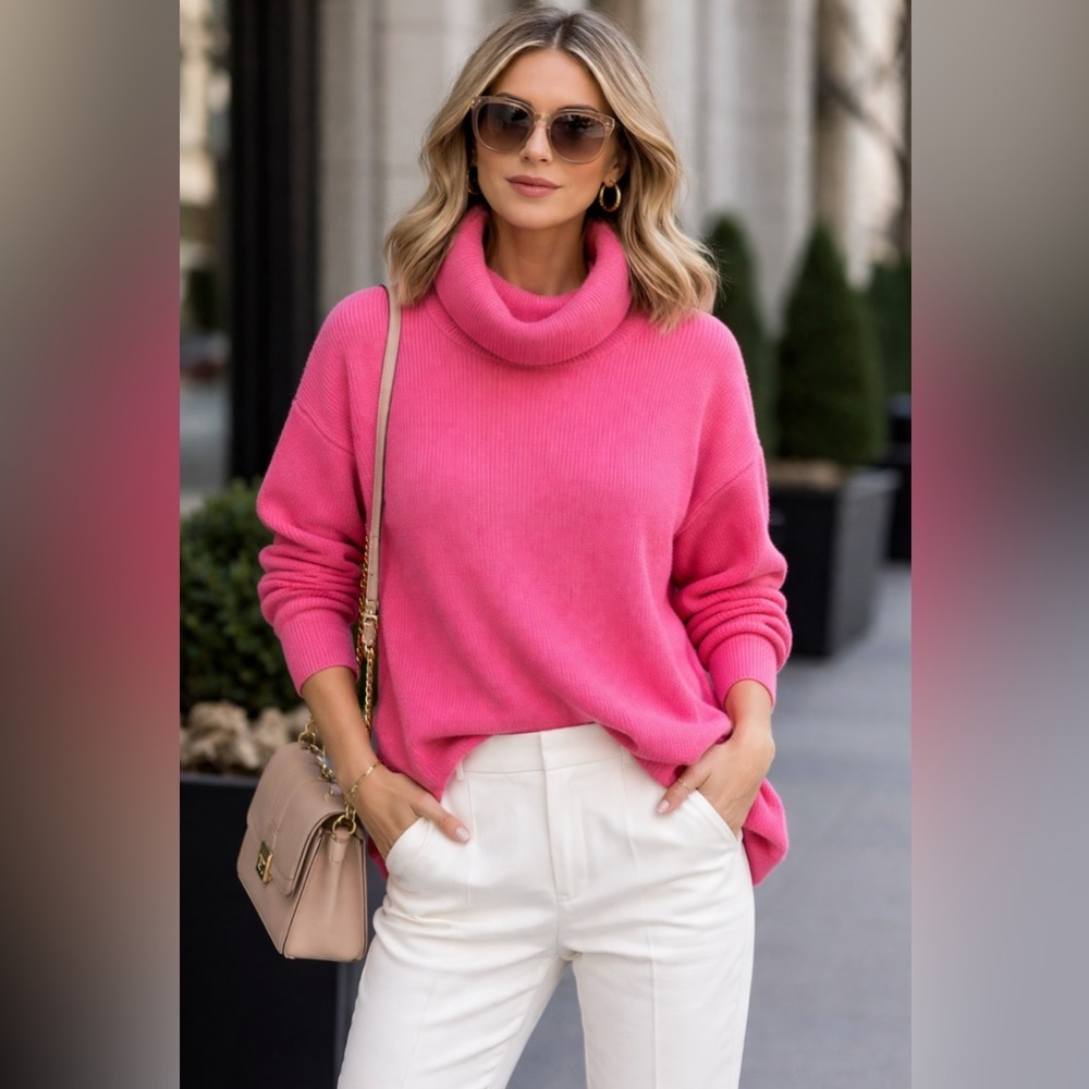 Free People Vibrant Pink Cowl Neck Sweater